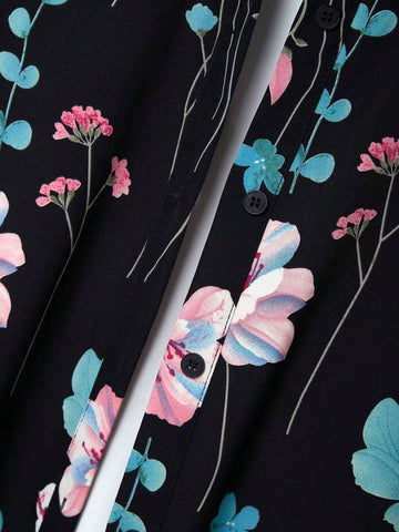 Unity Casual Floral Print Loose Fit Blouse, Random Flower Pattern, Autumn