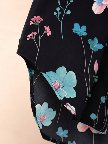 Unity Casual Floral Print Loose Fit Blouse, Random Flower Pattern, Autumn