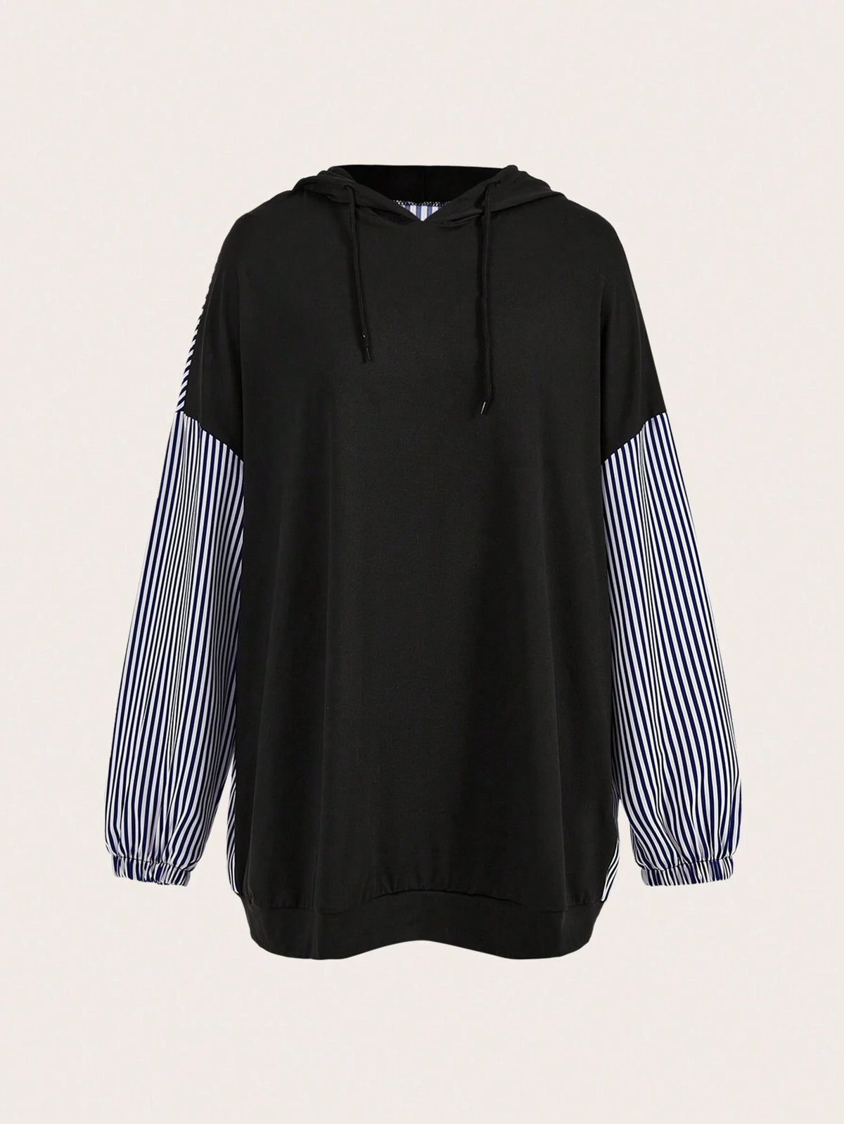 Casual Loose Knitted Patchwork Striped Hooded Sweatshirt Dress