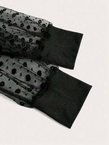 Deep V-Neck Floral Plush Mesh Sleeve Bodycon Dress For Women