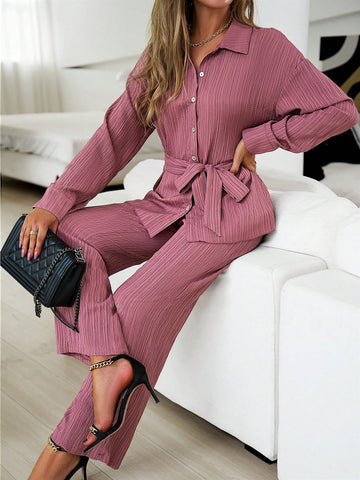 Drop Shoulder Belted Shirt & Pants