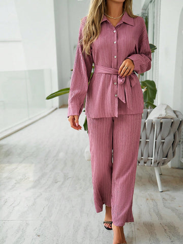 Drop Shoulder Belted Shirt & Pants