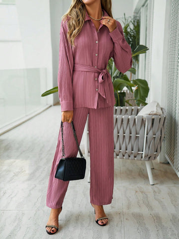 Drop Shoulder Belted Shirt & Pants