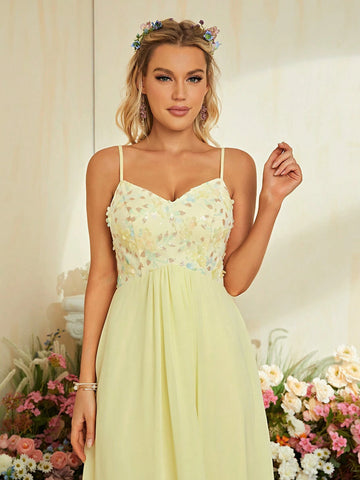 Floral Applique Chiffon Bridesmaid Dress