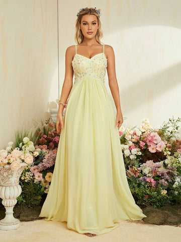 Floral Applique Chiffon Bridesmaid Dress