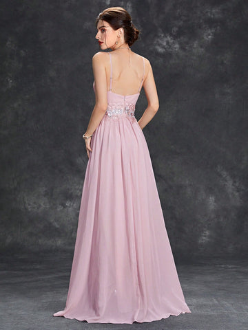 Floral Embroidery Chiffon Bridesmaid Dress