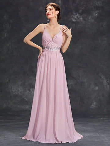 Floral Embroidery Chiffon Bridesmaid Dress