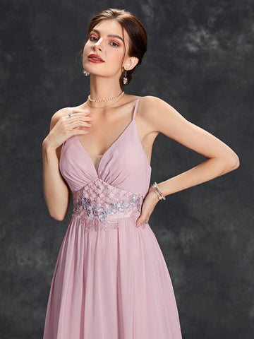 Floral Embroidery Chiffon Bridesmaid Dress