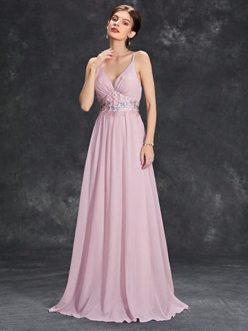 Floral Embroidery Chiffon Bridesmaid Dress