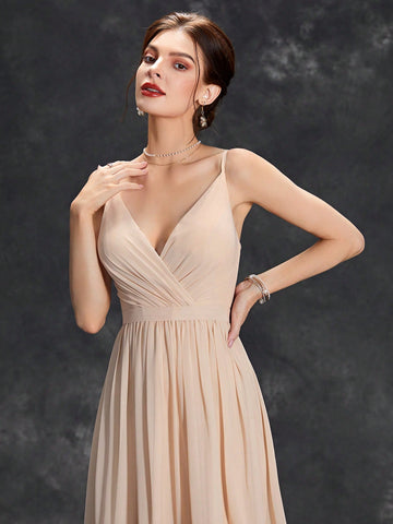 Floral Embroidery Ruffle Trim Bridesmaid Dress