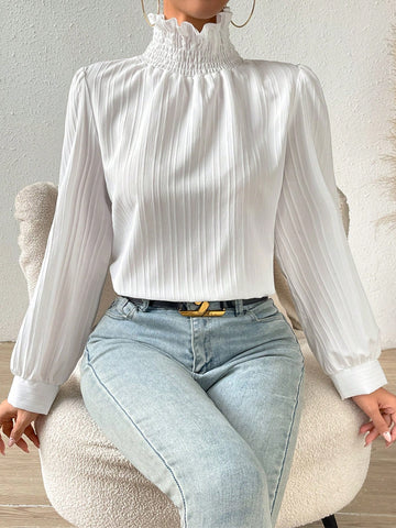 Frill Trim Mock Neck Puff Sleeve Bodysuit