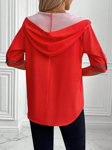 Unity Geometric Print Button Front Hooded Casual Shirt