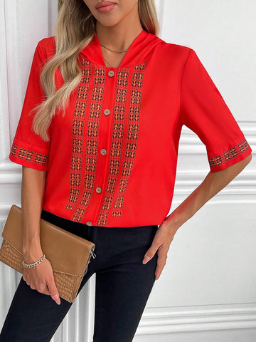 Unity Geometric Print Button Front Hooded Casual Shirt