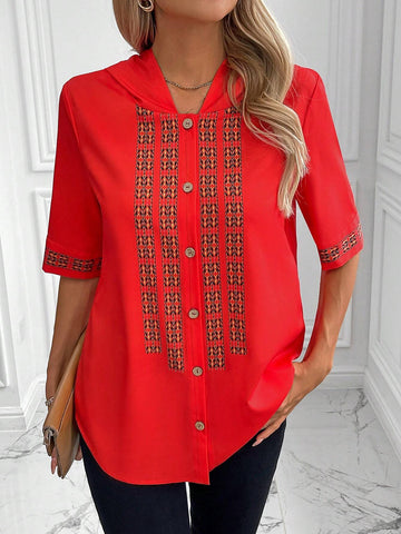 Unity Geometric Print Button Front Hooded Casual Shirt