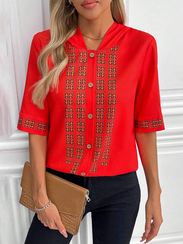 Unity Geometric Print Button Front Hooded Casual Shirt