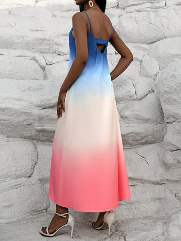 Gradient Loose Fit Spaghetti Strap Dress With Round Neckline