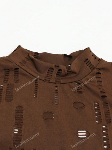 LD82014 New Arrival European & American Style Women's Elastic Ripped Turtleneck Sweater And Skinny Pants Set