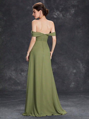 Off Shoulder Ruched Bust Bridesmaid Dress
