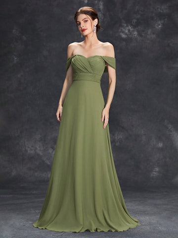 Off Shoulder Ruched Bust Bridesmaid Dress