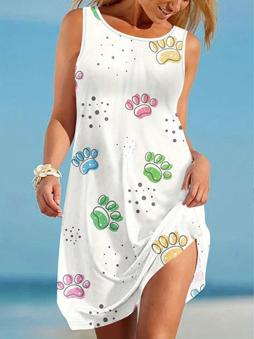 Paw Print Tank Dress For Summer