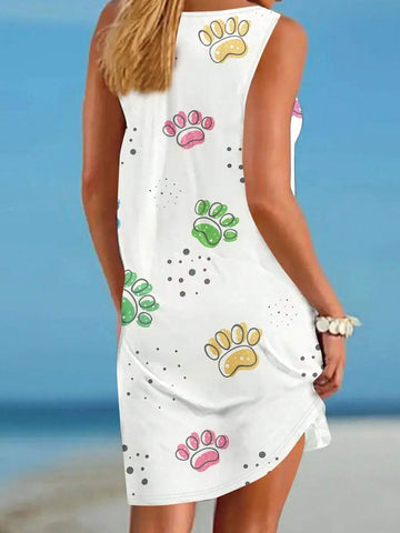 Paw Print Tank Dress For Summer