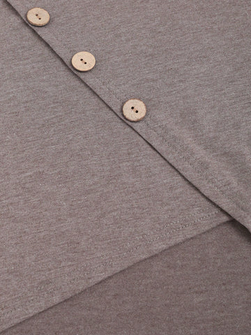 Plain Round Neck Long Sleeve Button Decorated Casual Dress