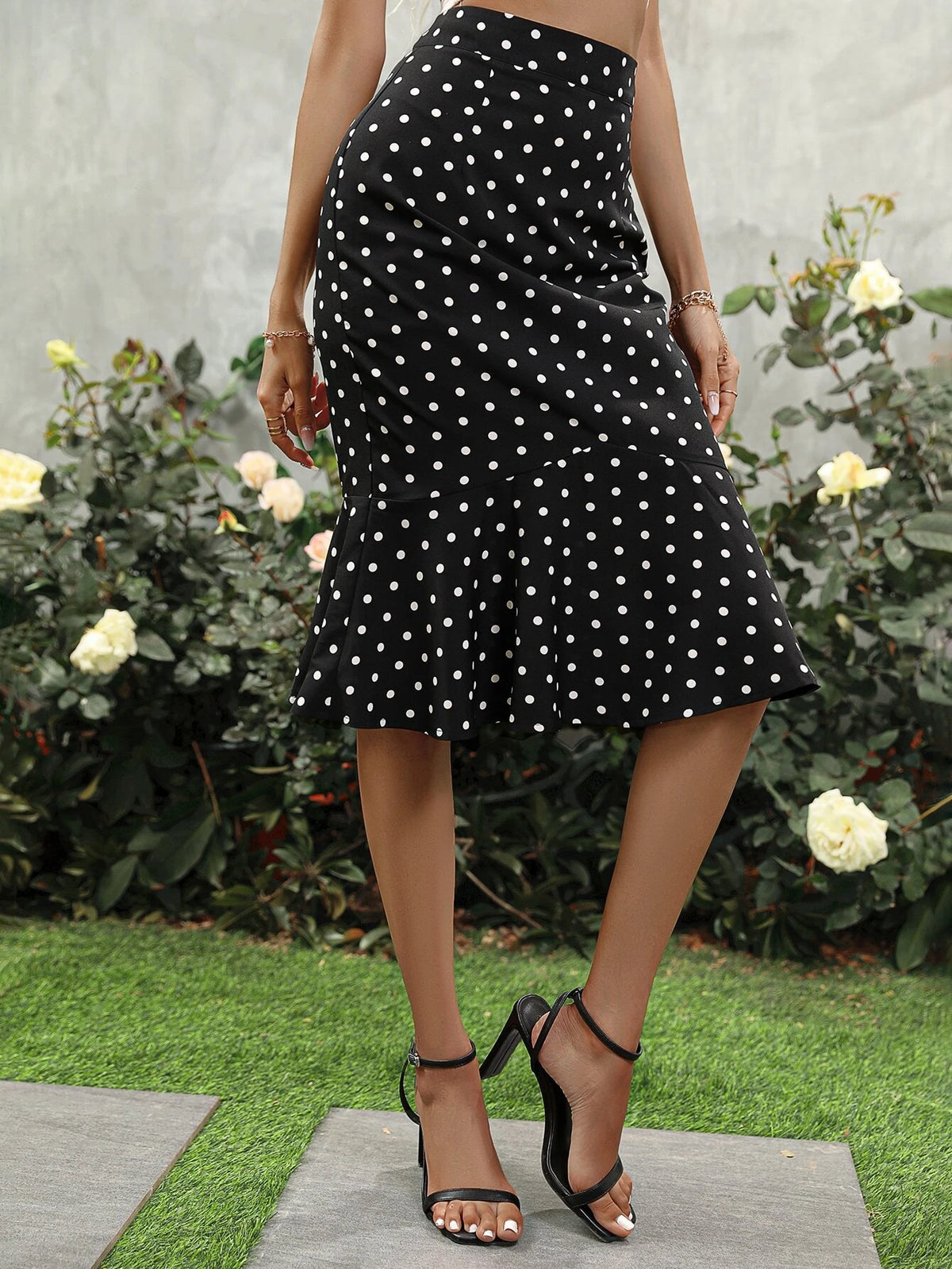 Unity Polka Dot Print Mermaid Hem Skirt