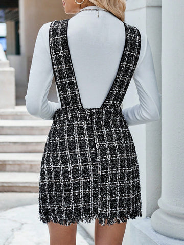 Unity Raw Trim Tweed Suspender Skirt Without Sweater