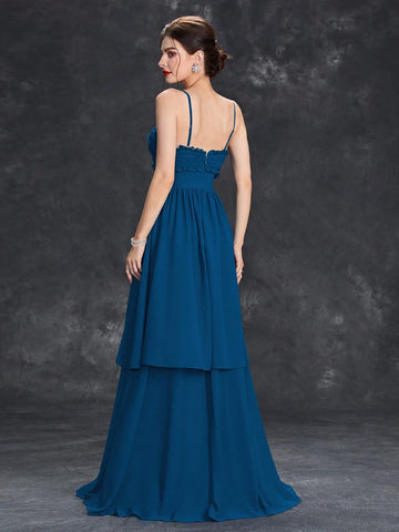 Ruched Bust Button Detail Chiffon Bridesmaid Dress