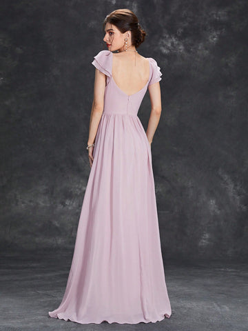 Ruched Split Thigh Chiffon Bridesmaid Dress