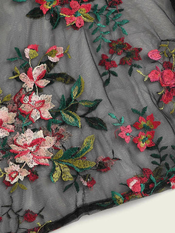 Unity Ruffle Cuff Embroidery Mesh Sheer Top