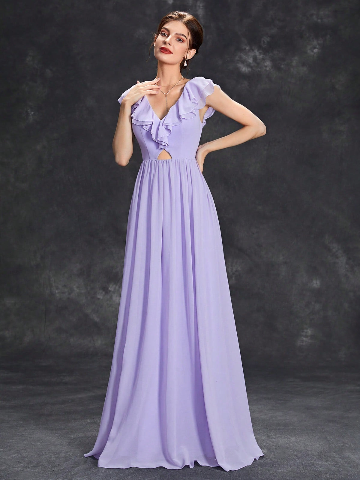 Ruffle Trim Cut Out Front Bridesmaid Dress