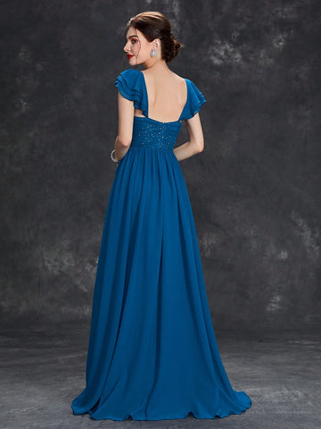 Sequin Detail Ruffle Trim Chiffon Formal Dress