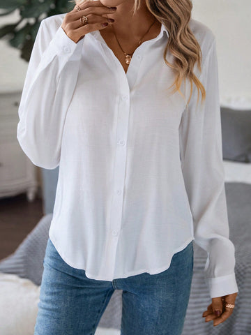 Solid Button Front Shirt