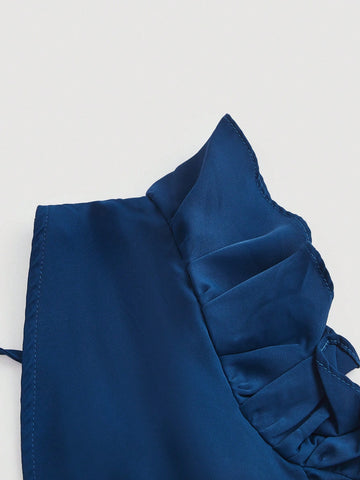 Solid Ruffle Trim Tie Backless Dress