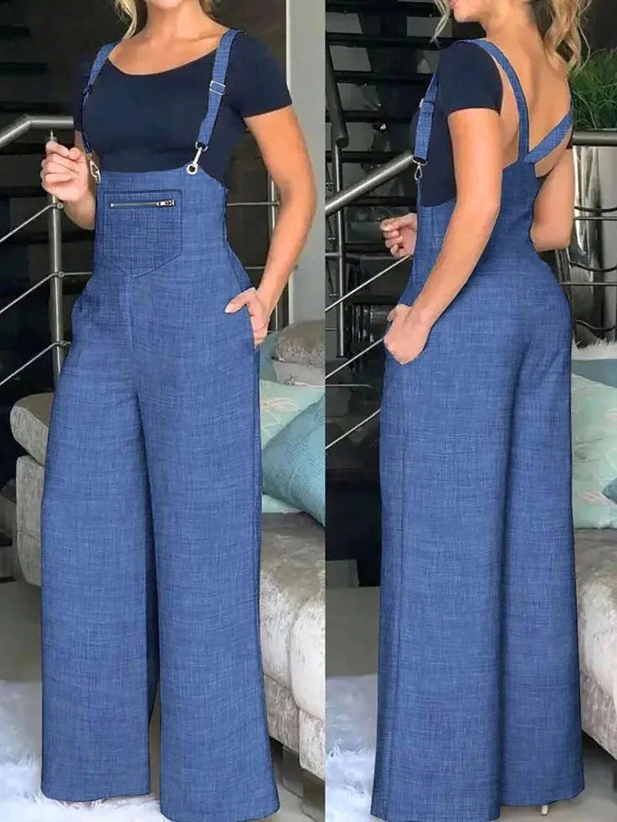 Solid Wide Leg Overall Jumpsuit Without Tee