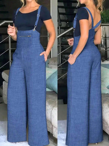 Solid Wide Leg Overall Jumpsuit Without Tee