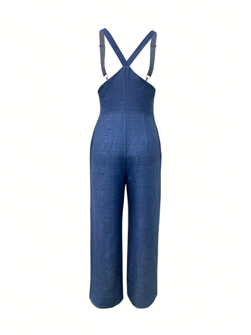 Solid Wide Leg Overall Jumpsuit Without Tee