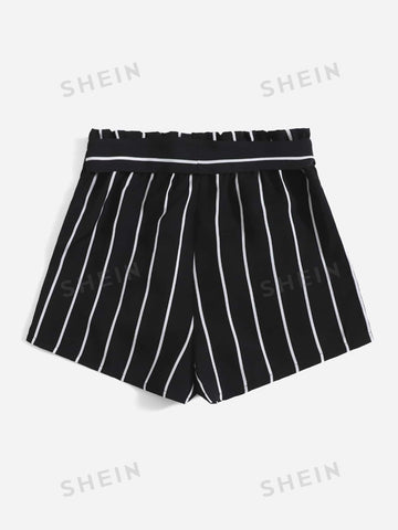 Unity Striped Paperbag Waist Belted Shorts