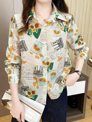 Unity Turndown Collar Long Sleeve Printed Loose Casual Shirt