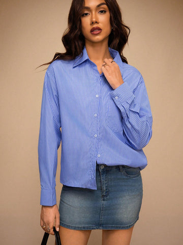 Unity Winter New Striped Casual Button-Down Long Sleeve Shirt,