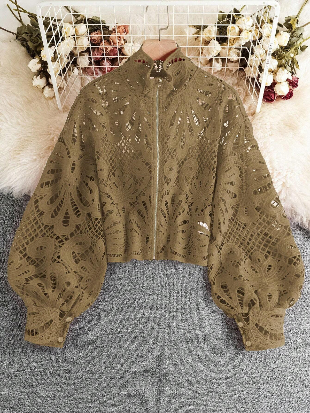 Unity Women Casual Hollow Out Zipper Long Sleeve Shirt For Autumn