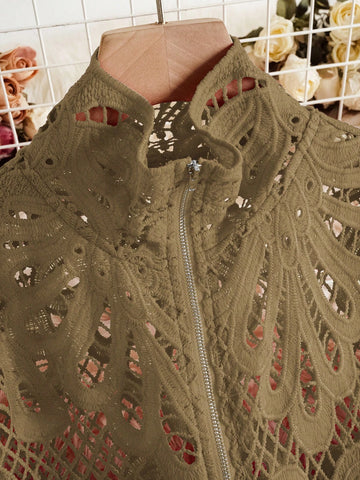 Unity Women Casual Hollow Out Zipper Long Sleeve Shirt For Autumn