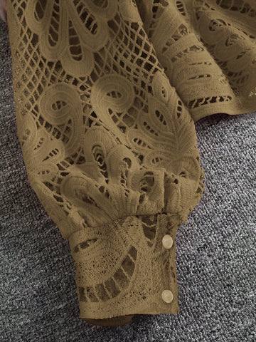 Unity Women Casual Hollow Out Zipper Long Sleeve Shirt For Autumn