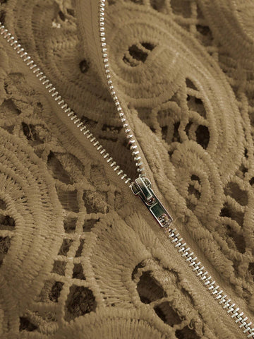 Unity Women Casual Hollow Out Zipper Long Sleeve Shirt For Autumn