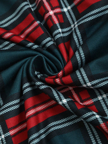 Women Casual Round Neck Long Sleeve Plaid Midi Dress, Elegant For Autumn