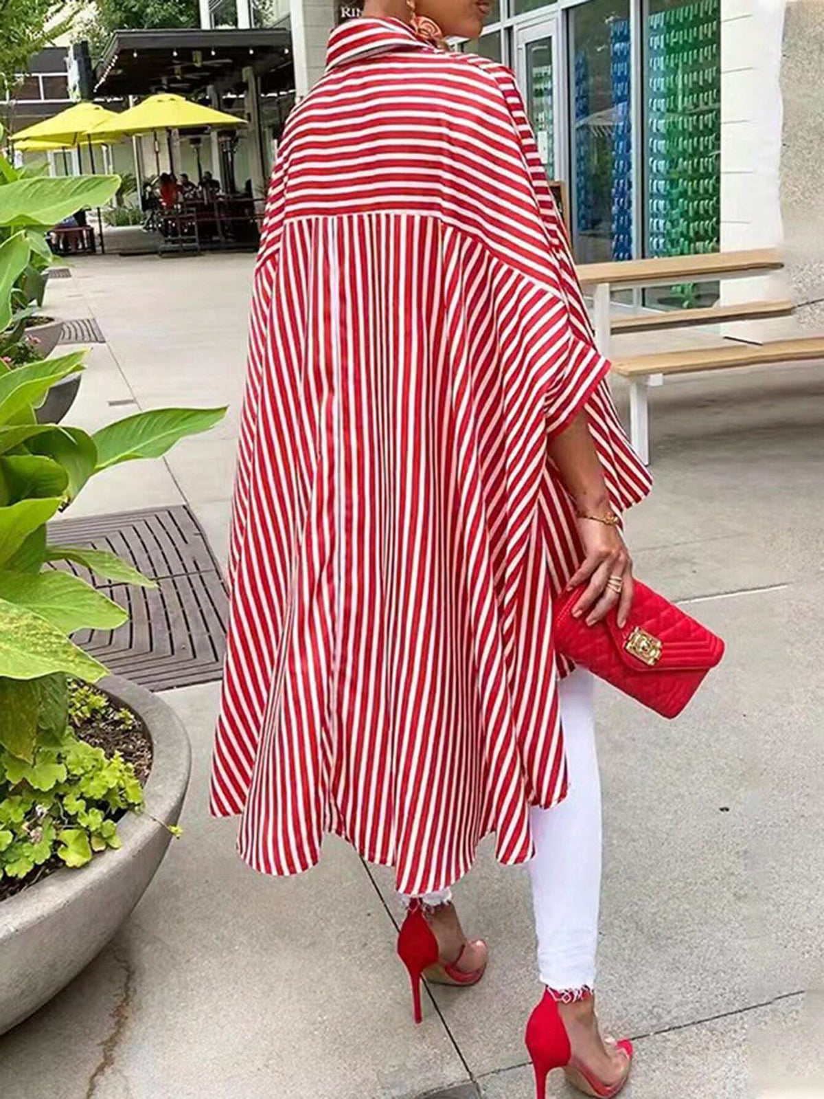 Unity Women Irregular Hemline Striped Versatile Shirt