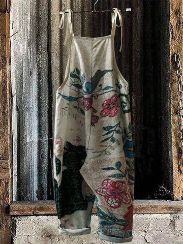 Women Loose Cute Cat Print 3D Pattern Stylish And Comfortable Jumpsuit