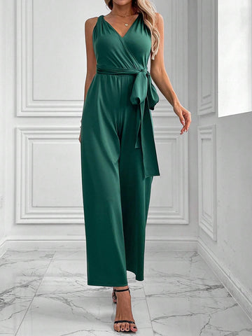 Women Solid Color Multi-Way Wrap Tie Jumpsuit