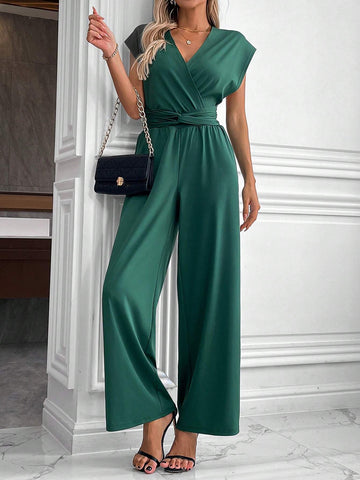 Women Solid Color Multi-Way Wrap Tie Jumpsuit